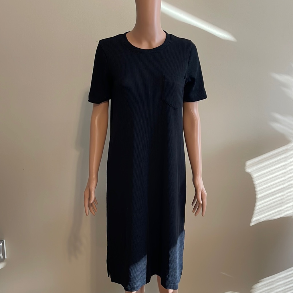 Madewell Ribbed Pocket Tee Dress With Side Slits Black Size Xs